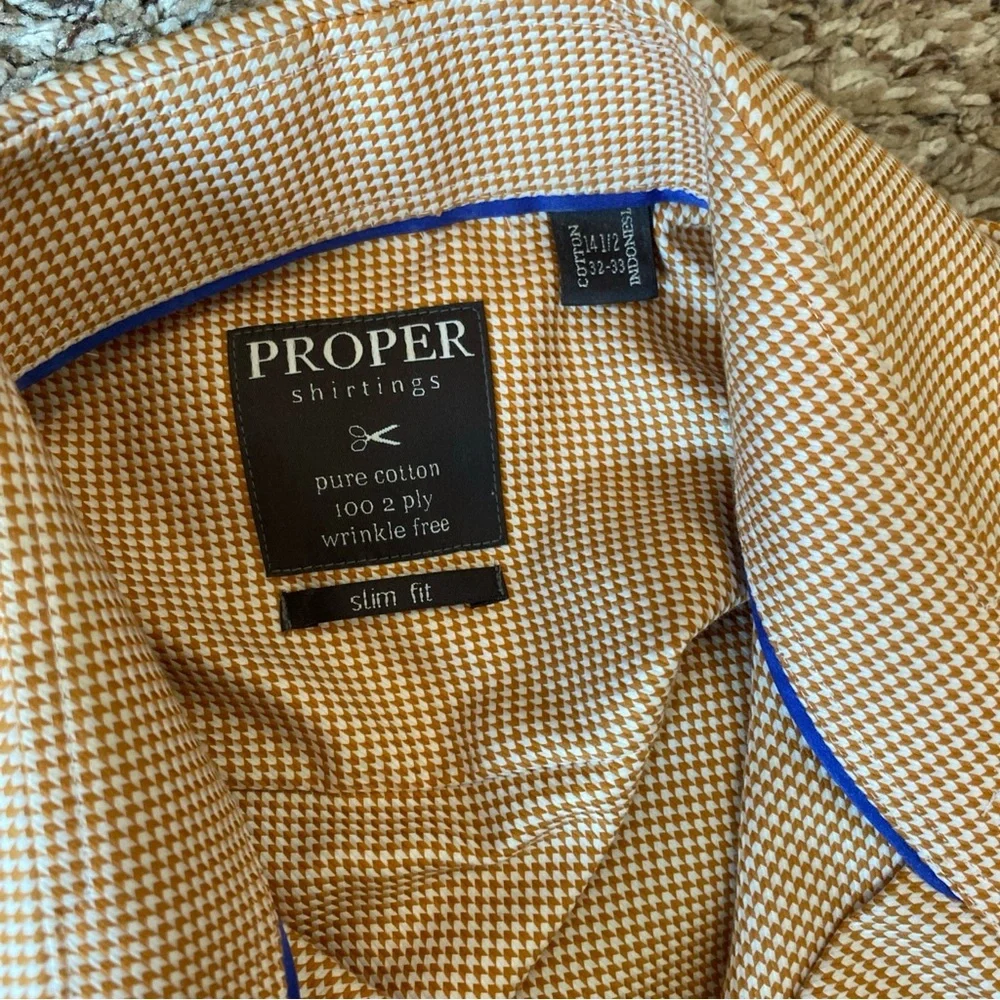 Proper Shirtlings Mens Slim Fit Wrinkle Free 100% Cotton 14.5 Neck 32-33 Orange